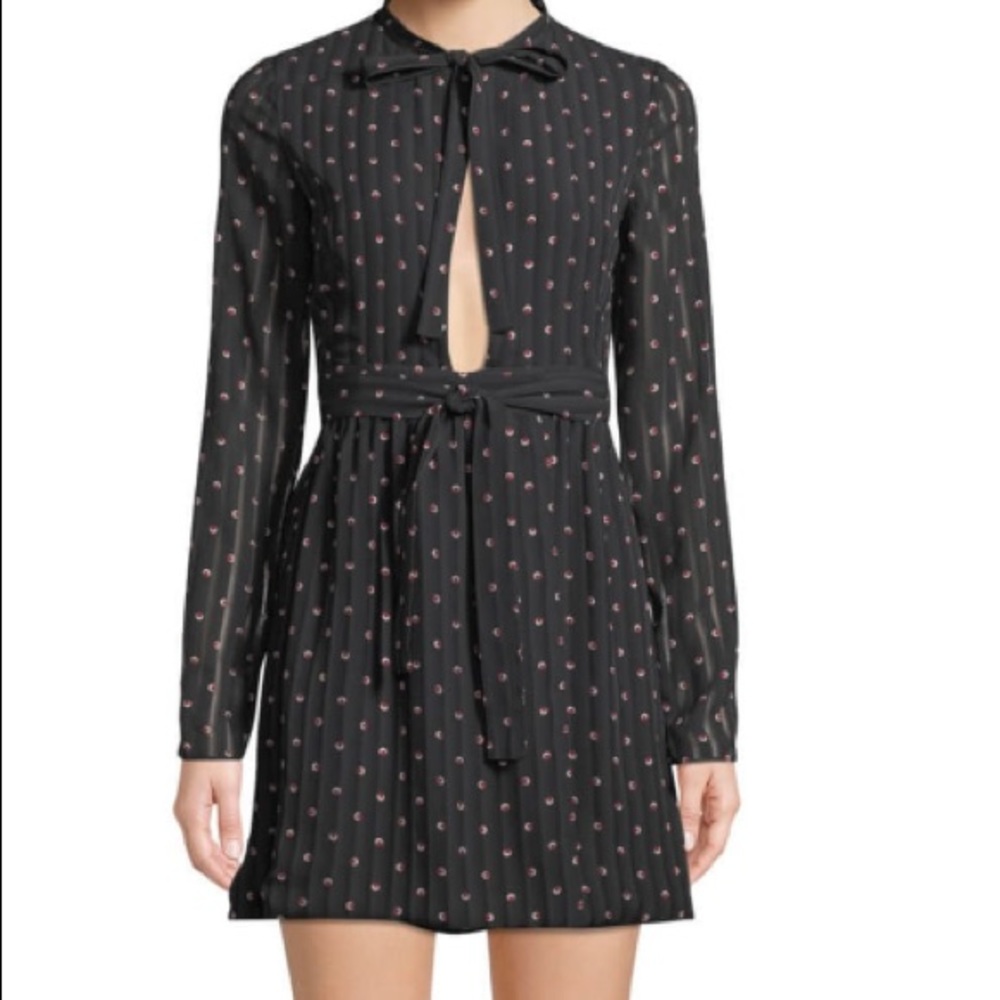 Alexis Leila Polka dot Rio print tie neck mini dress